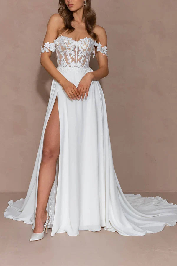 A-Line Sweetheart Lace Train Wedding Dress - Chloe Dress