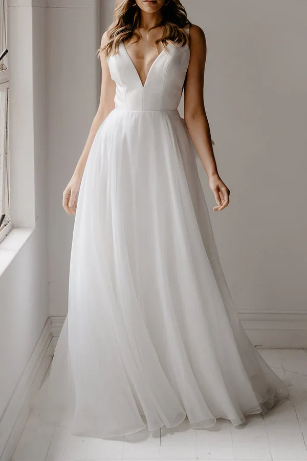 Ivory V-Neck Backless Mini Wedding Dress - Chloe Dress