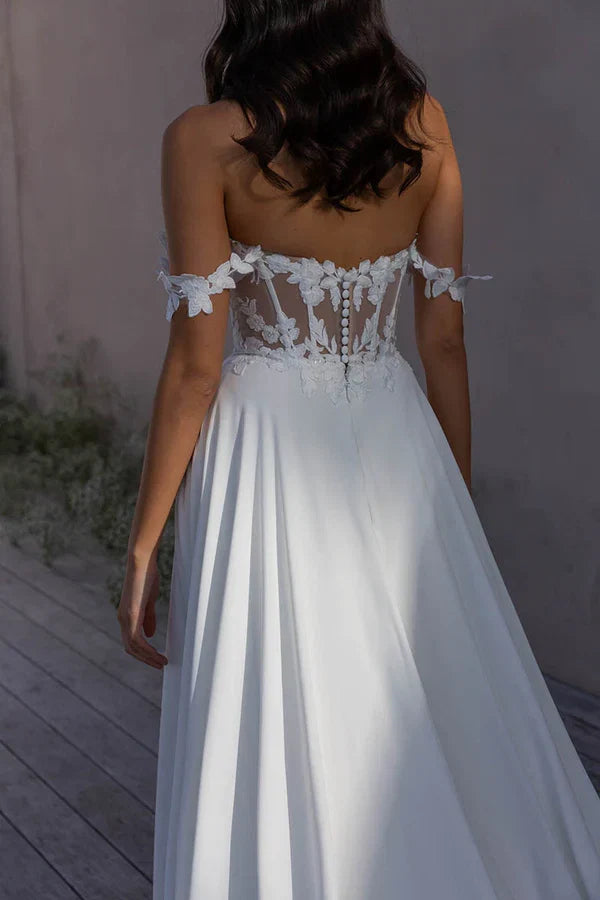 A-Line Sweetheart Lace Train Wedding Dress - Chloe Dress