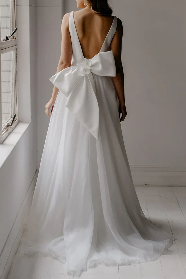 Ivory V-Neck Backless Mini Wedding Dress - Chloe Dress