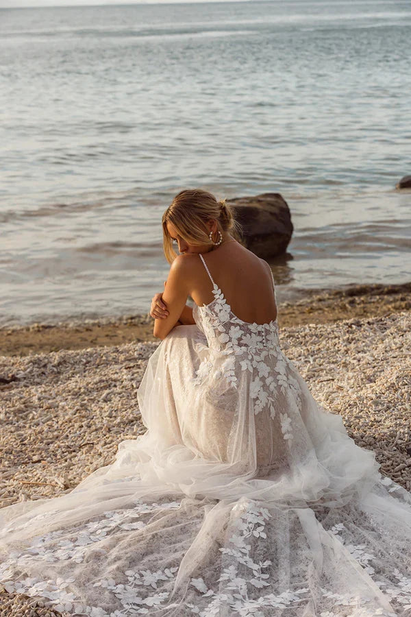 V-Neck Lace Train Wedding Dress - Chloe Dress