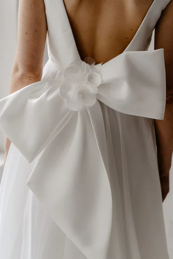 Ivory V-Neck Backless Mini Wedding Dress - Chloe Dress
