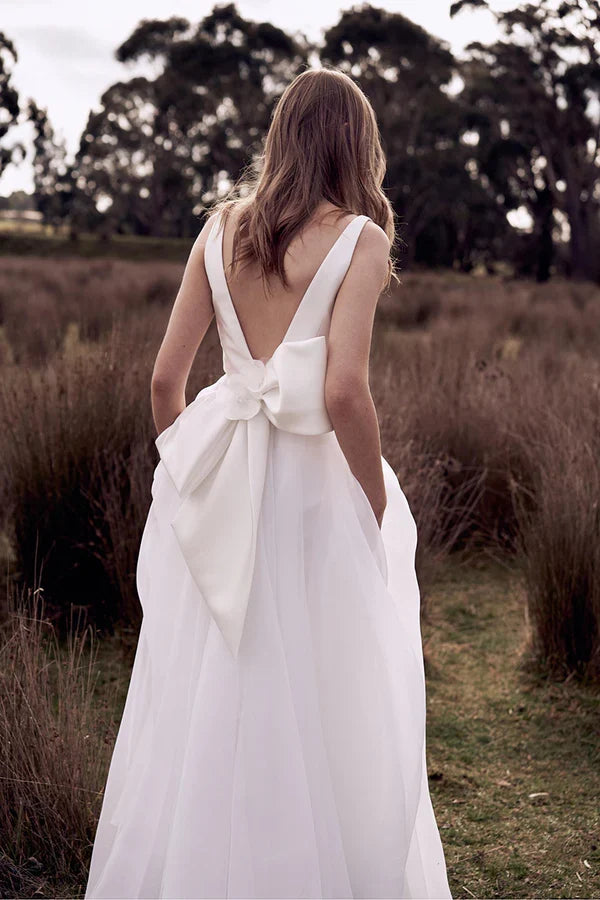 Ivory V-Neck Backless Mini Wedding Dress - Chloe Dress