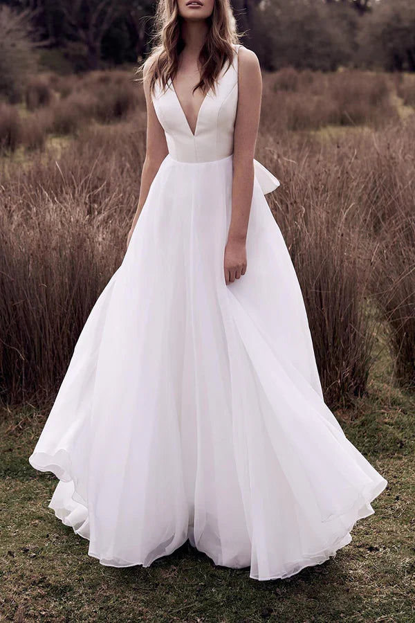 Ivory V-Neck Backless Mini Wedding Dress - Chloe Dress