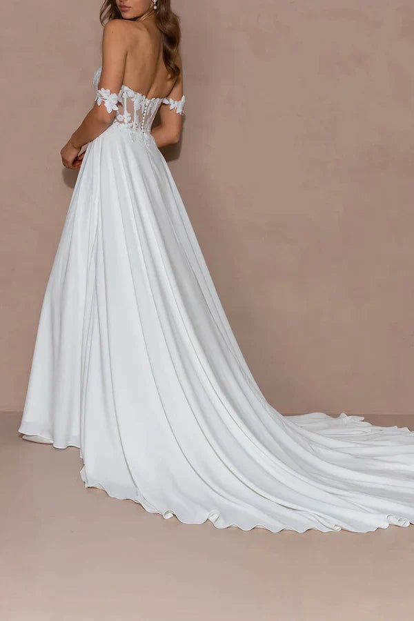 A-Line Sweetheart Lace Train Wedding Dress - Chloe Dress