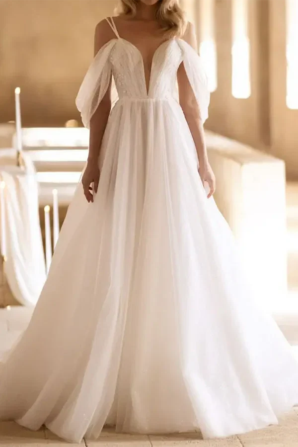 A-Line V-Neck Pleated Wedding Dress - Chloe Dress