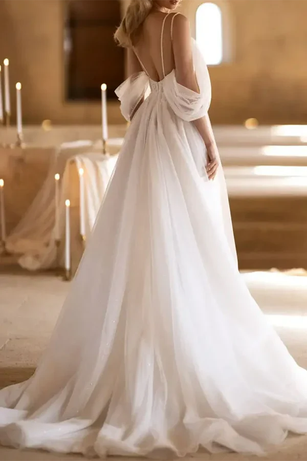 A-Line V-Neck Pleated Wedding Dress - Chloe Dress
