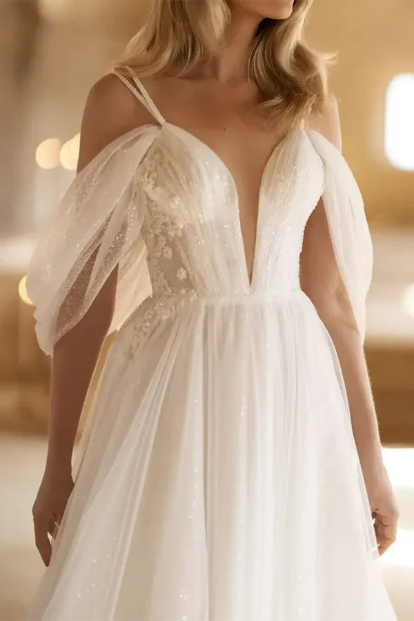 A-Line V-Neck Pleated Wedding Dress - Chloe Dress