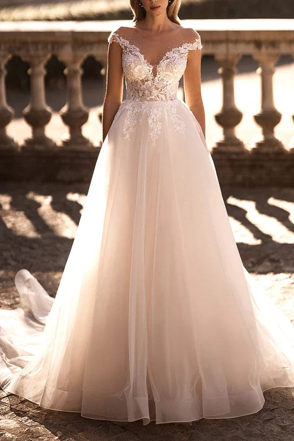 A-Line Illusion Lace Wedding Dress - Chloe Dress