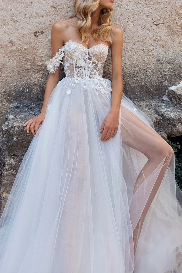 A-Line Sweetheart Lace Applique Wedding Dress - Chloe Dress