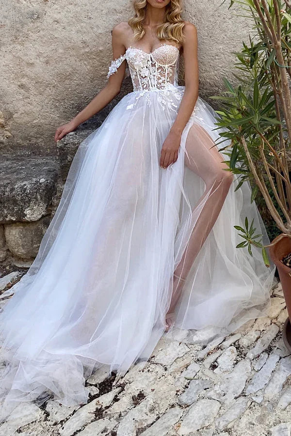 A-Line Sweetheart Lace Applique Wedding Dress - Chloe Dress