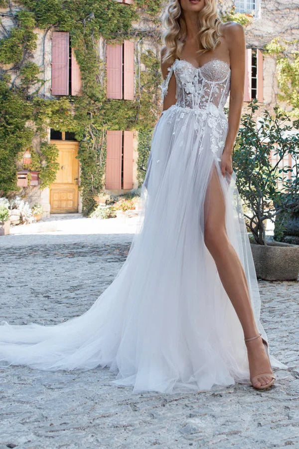 A-Line Sweetheart Lace Applique Wedding Dress - Chloe Dress