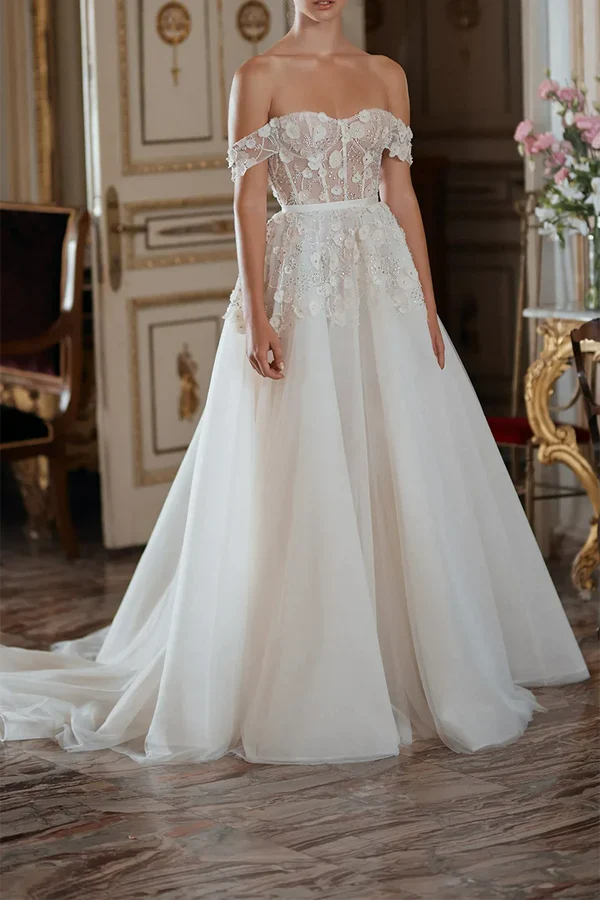 Sweetheart Lace Train Wedding Dress - Chloe Dress