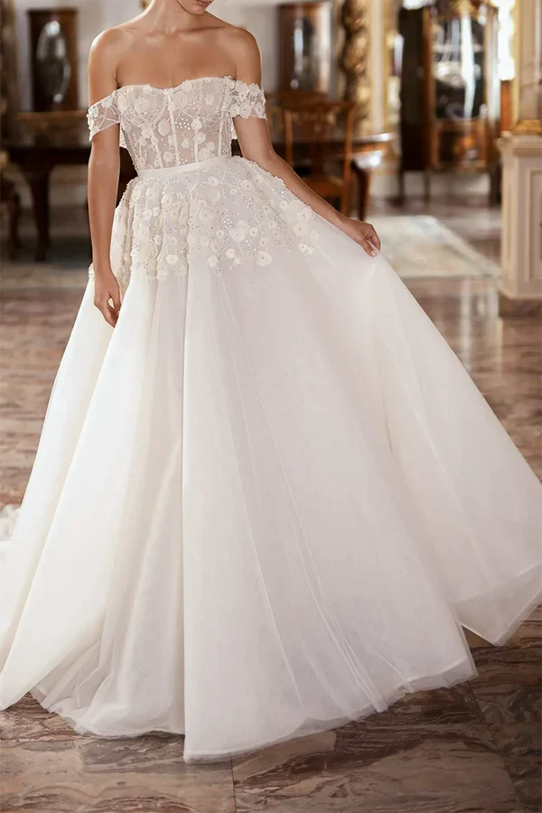 Sweetheart Lace Train Wedding Dress - Chloe Dress