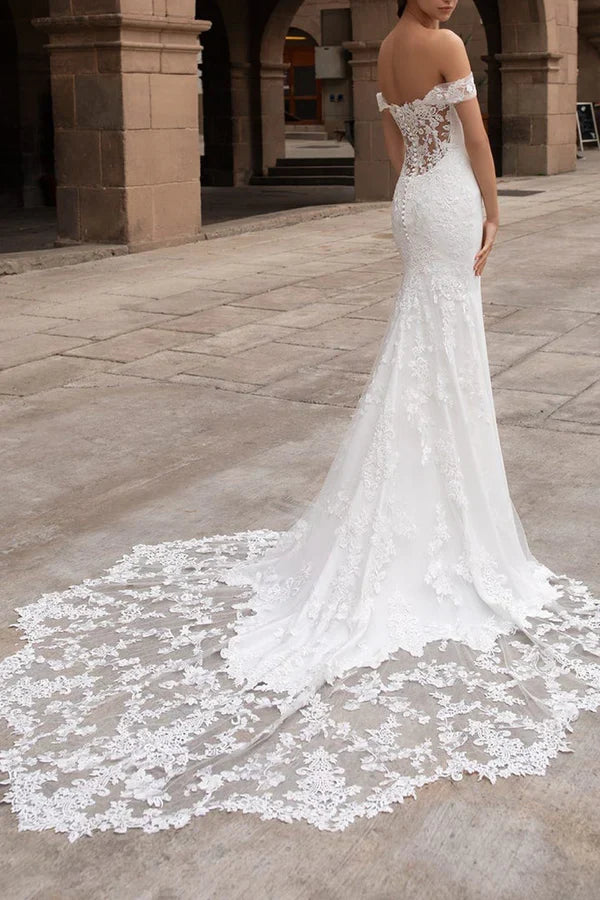 Lace Train Wedding Dress - Chloe Dress