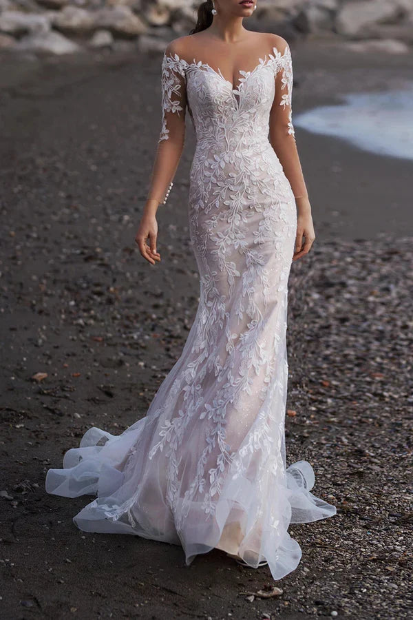Illusion Lace Wedding Dress - Chloe Dress