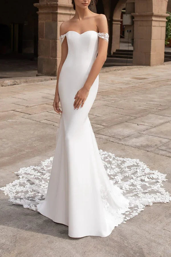 Lace Train Wedding Dress - Chloe Dress