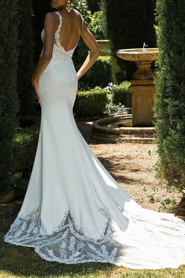 V-Neck Sequin Backless Wedding Dress - Chloe Dress