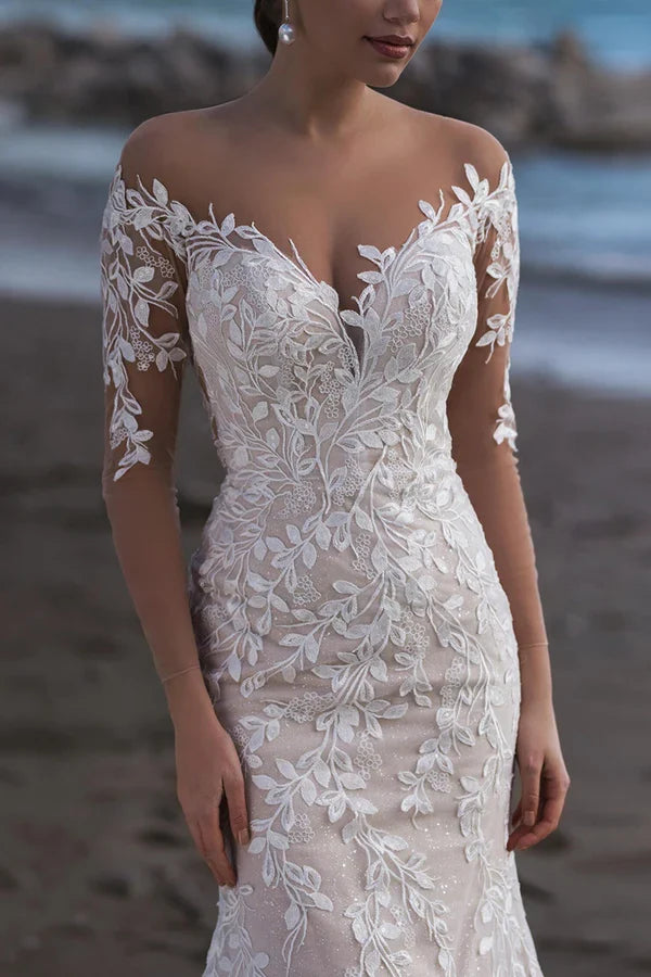 Illusion Lace Wedding Dress - Chloe Dress