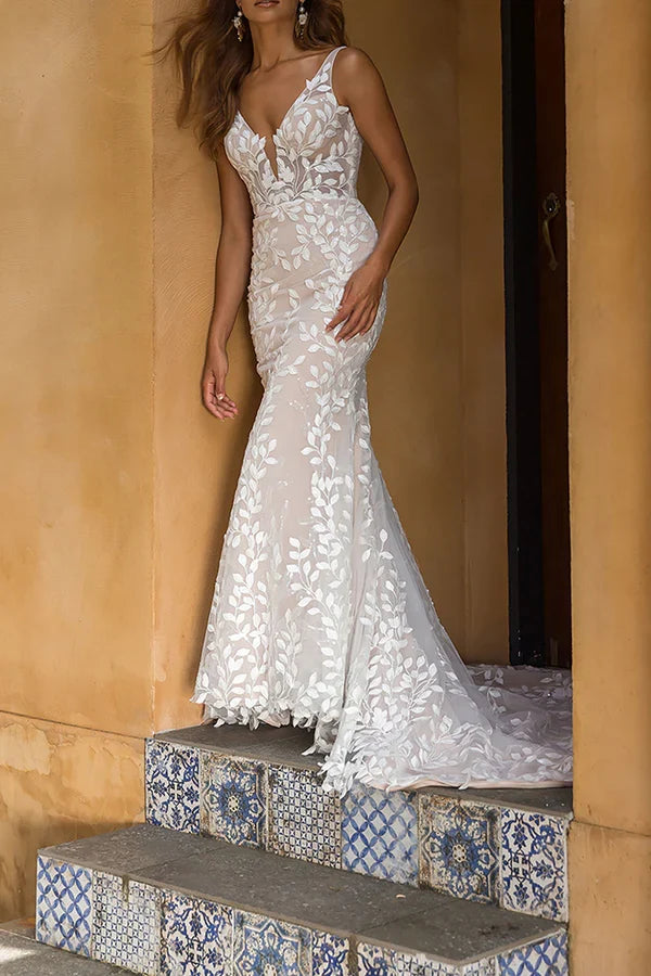 V-Neck Lace Wedding Dress - Chloe Dress