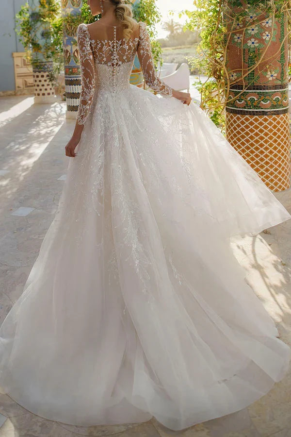 Illusion Lace Long Sleeve Wedding Dress - Chloe Dress