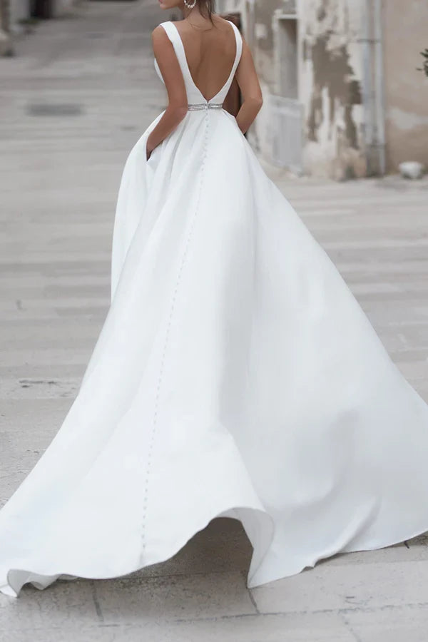 V-Neck Satin Mini Wedding Dress - Chloe Dress