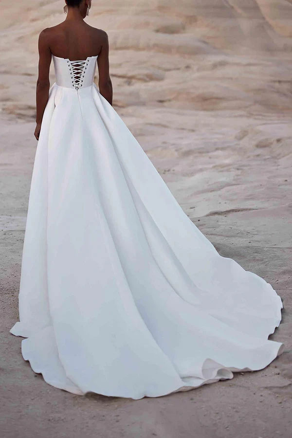 White Satin Train Wedding Dress - Chloe Dress