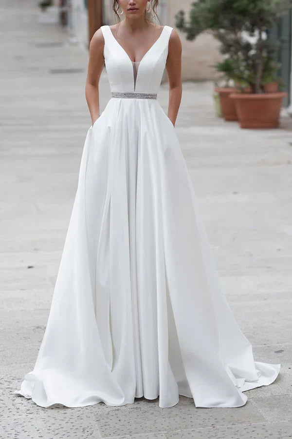 V-Neck Satin Mini Wedding Dress - Chloe Dress