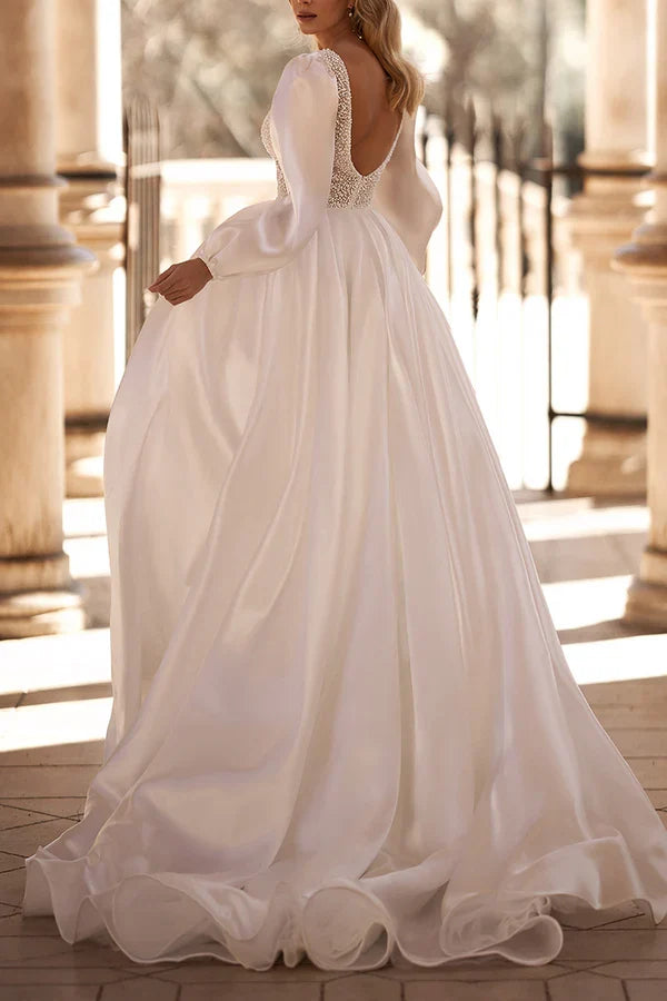 V-Neck Long Sleeve Wedding Dress - Chloe Dress