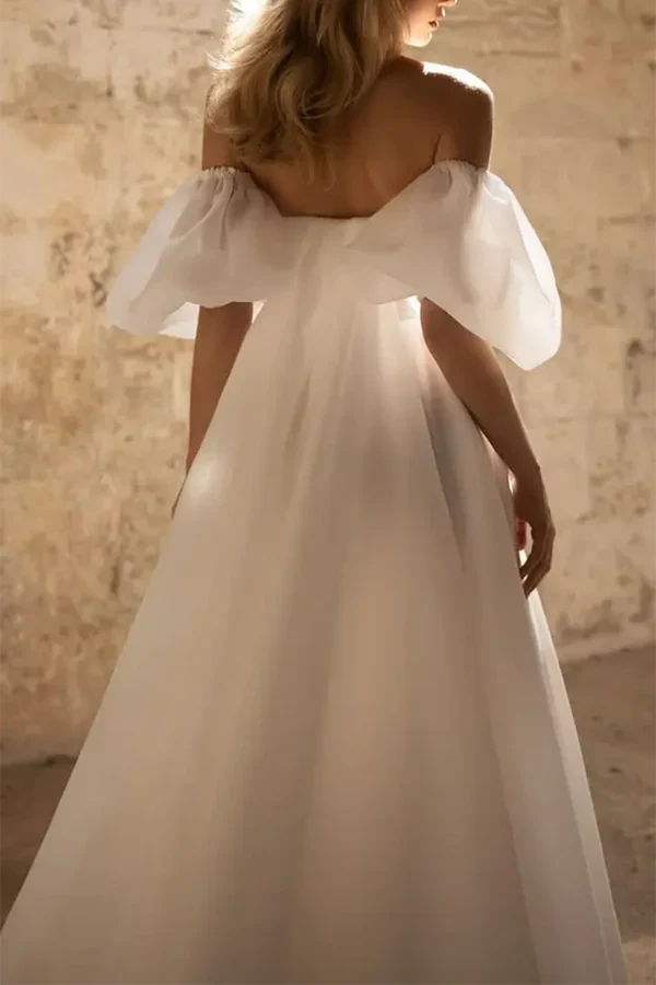Sweetheart Lace Short Sleeve Train Mini Wedding Dress - Chloe Dress