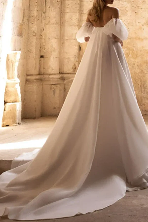 Sweetheart Lace Short Sleeve Train Mini Wedding Dress - Chloe Dress