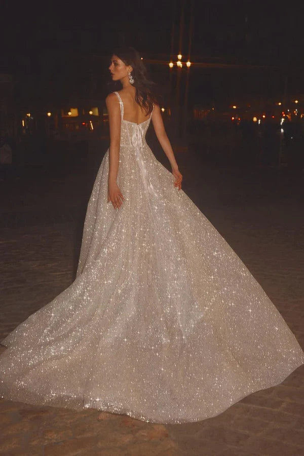 Square Neck Train Wedding Dress - Chloe Dress