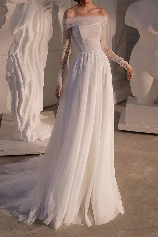 A-Line Strapless Long Sleeve Wedding Dress - Chloe Dress