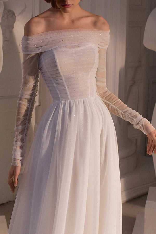 A-Line Strapless Long Sleeve Wedding Dress - Chloe Dress