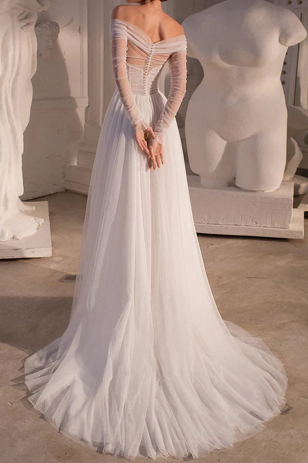A-Line Strapless Long Sleeve Wedding Dress - Chloe Dress