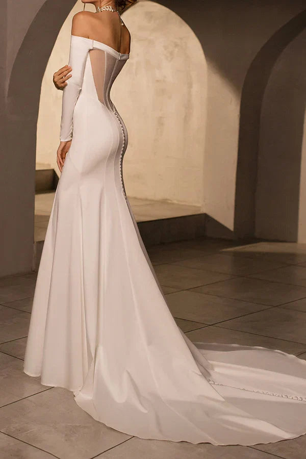 Strapless Satin Long Sleeve Mini Wedding Dress - Chloe Dress