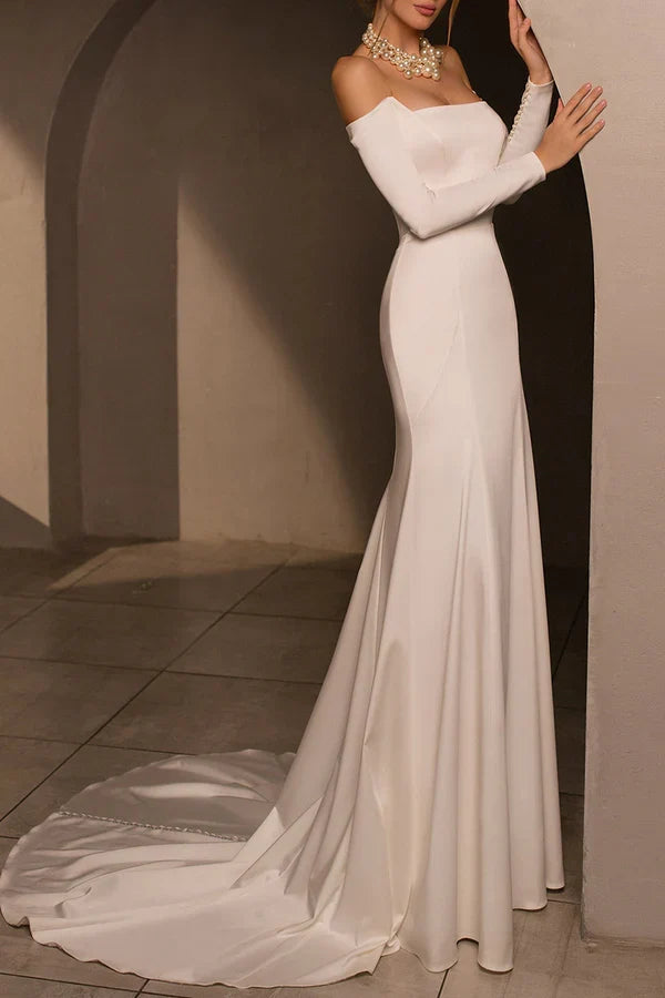 Strapless Satin Long Sleeve Mini Wedding Dress - Chloe Dress