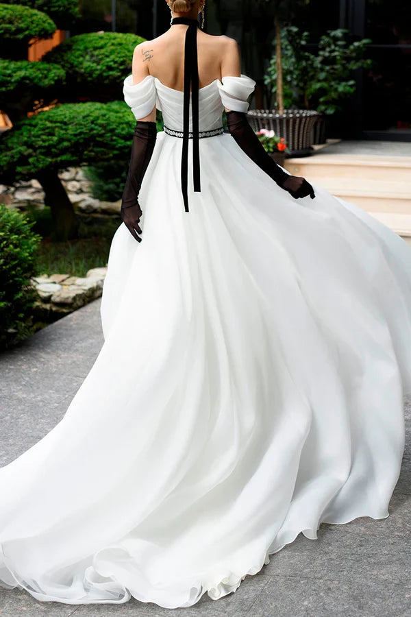 Ivory A-Line Strapless Organza Train Wedding Dress - Chloe Dress