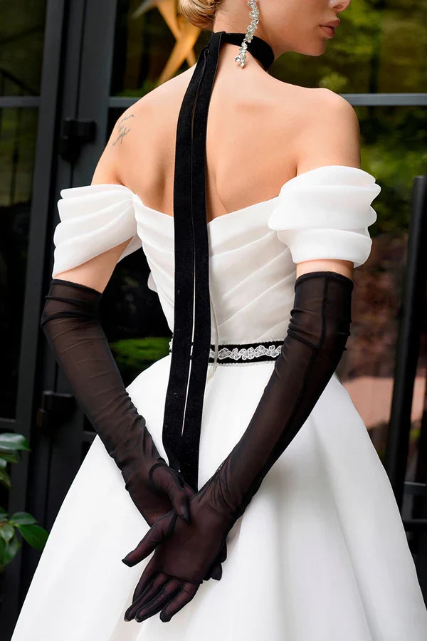 Ivory A-Line Strapless Organza Train Wedding Dress - Chloe Dress