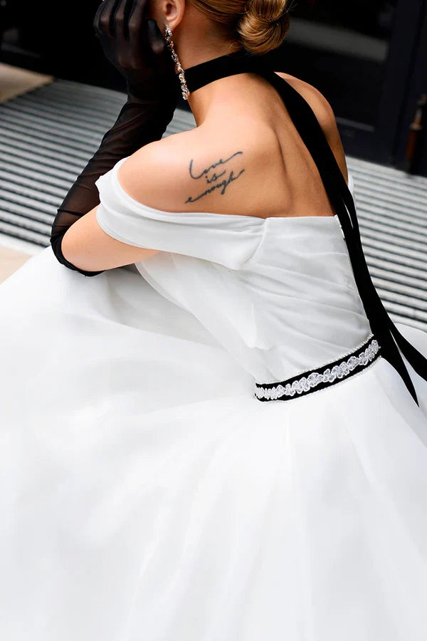 Ivory A-Line Strapless Organza Train Wedding Dress - Chloe Dress