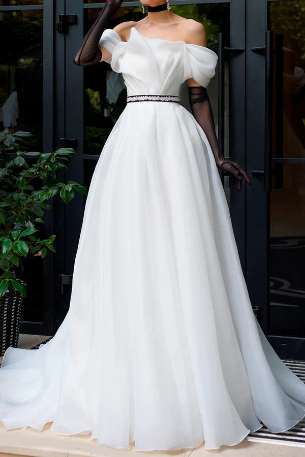 Ivory A-Line Strapless Organza Train Wedding Dress - Chloe Dress