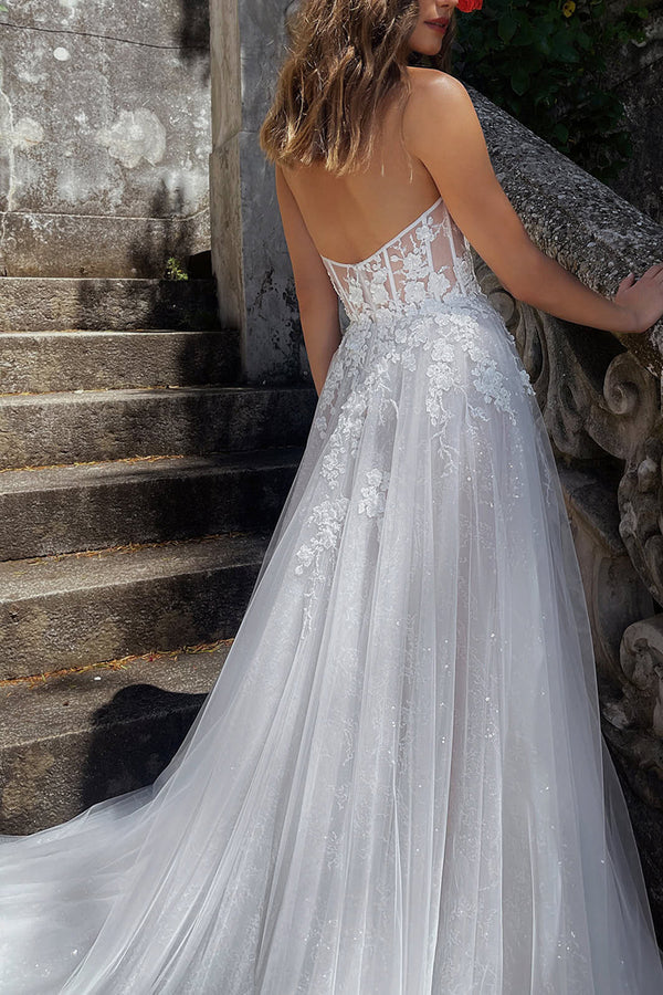 A-Line Sweetheart Lace Applique Wedding Dress - Chloe Dress