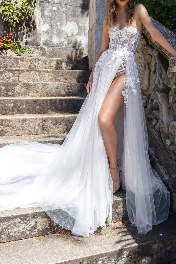 A-Line Sweetheart Lace Applique Wedding Dress - Chloe Dress