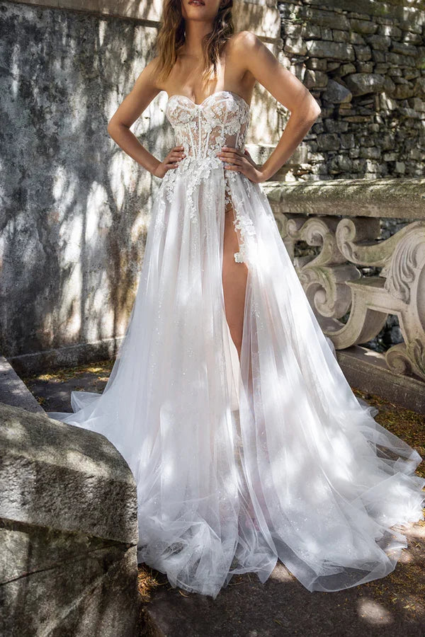 A-Line Sweetheart Lace Applique Wedding Dress - Chloe Dress