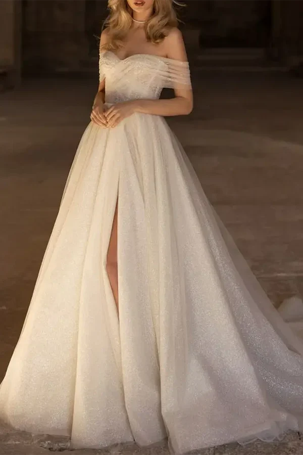 A-Line Sweetheart Lace Long Sleeve Train Wedding Dress - Chloe Dress