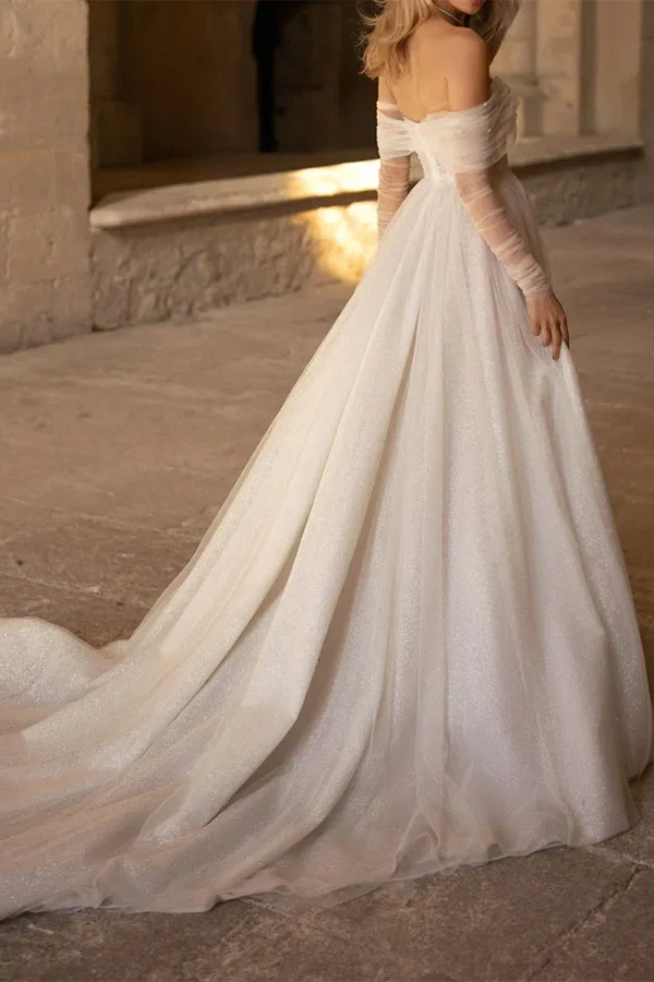 A-Line Sweetheart Lace Long Sleeve Train Wedding Dress - Chloe Dress