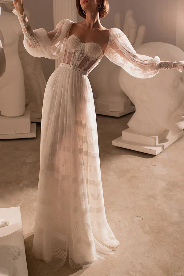 A-Line Sweetheart Lace Long Sleeve Wedding Dress - Chloe Dress