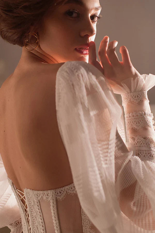A-Line Sweetheart Lace Long Sleeve Wedding Dress - Chloe Dress