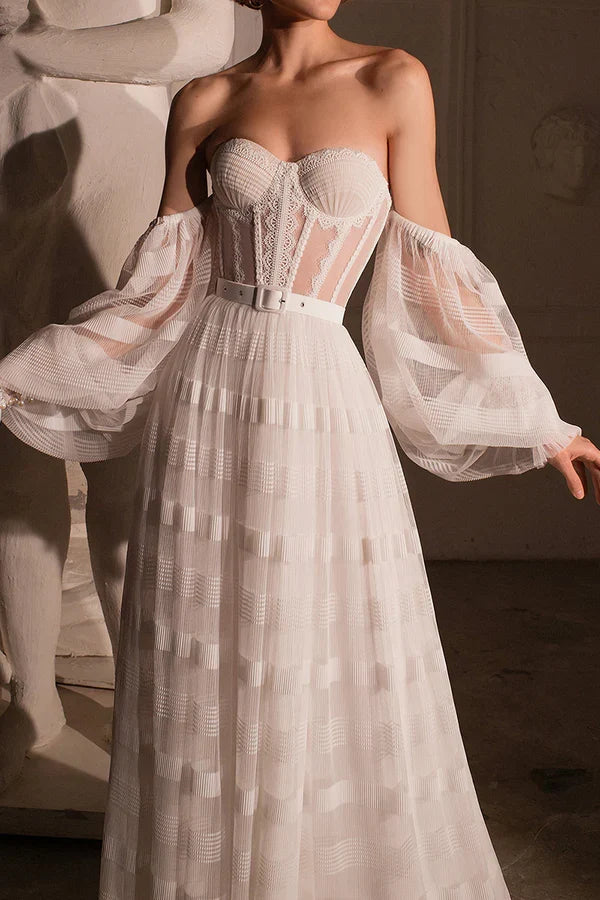 A-Line Sweetheart Lace Long Sleeve Wedding Dress - Chloe Dress