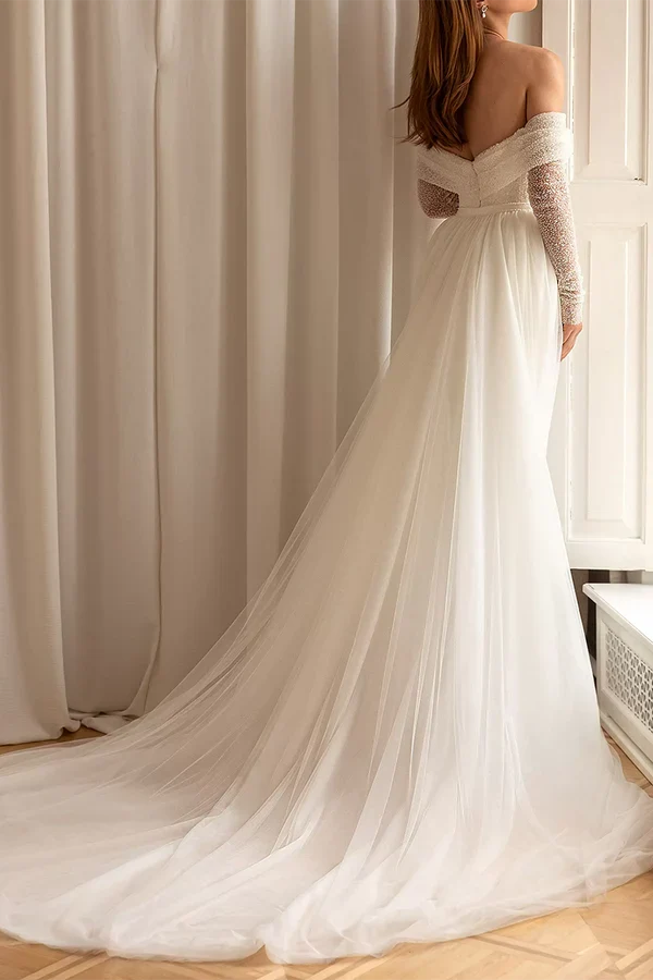 Off-Shoulder Long Sleeve Wedding Dress - Chloe Dress